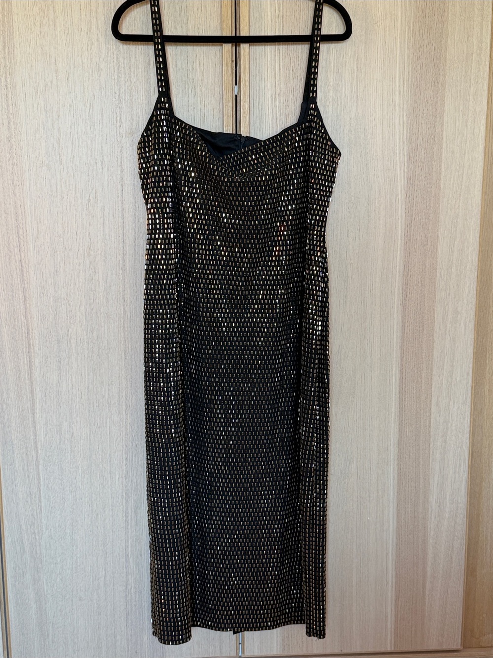 Aqua x Wicked - Black Gold Beaded Midi Slip Dress